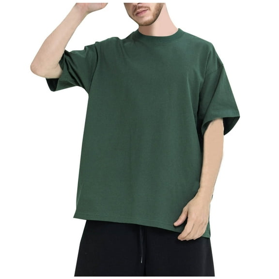 VSSSJ Men's Oversized T-Shirts Short Sleeve Drop Shoulder Basic Tee Shirts Crew Neck Solid Casual Gym Workout T Shirt Green S