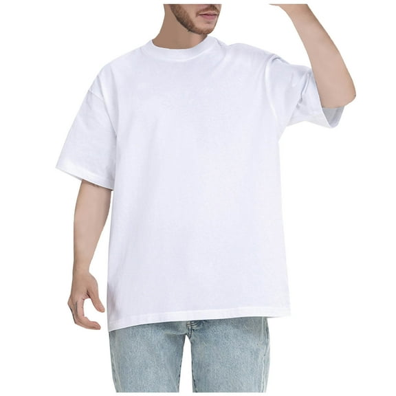 VSSSJ Men's Oversized T-Shirts Short Sleeve Drop Shoulder Basic Tee Shirts Crew Neck Solid Casual Gym Workout T Shirt White S