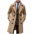 thumbnail image 1 of VSSSJ Men's Pea Coat Double Breasted Overcoat Notch Lapel Wool Blend Warm Windbreaker Mid Long Trench Coat Winter Classic Overcoat Khaki XXXL, 1 of 6