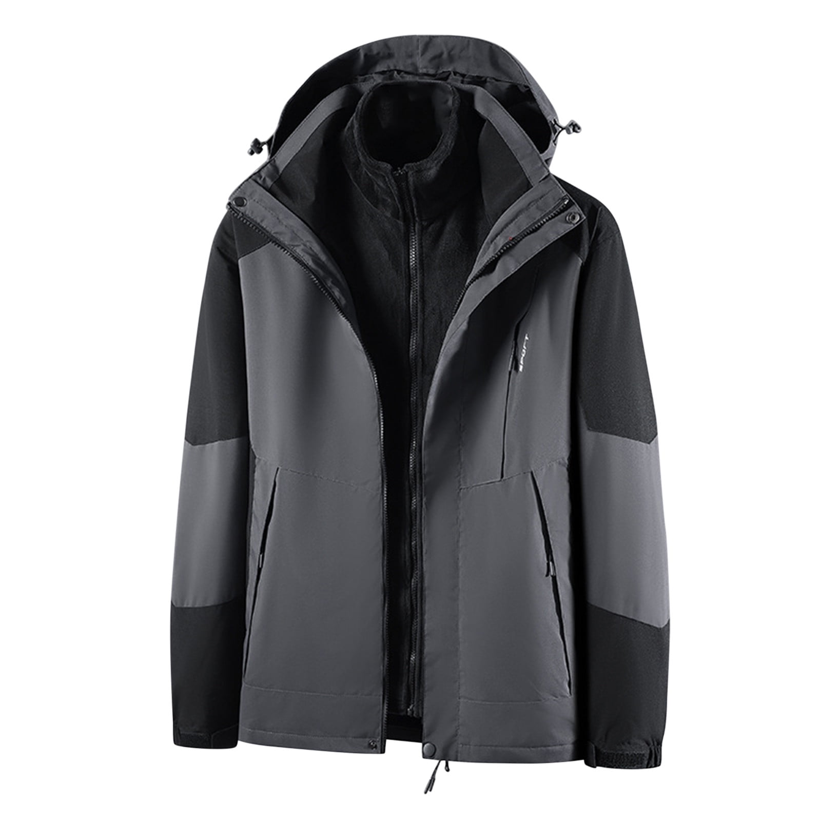 VSSSJ Men's Plus Size 3-in-1 Hooded Coats Fleece Lined Color Block ...