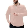 thumbnail image 1 of VSSSJ Men's Plus Size T-Shirt Regular Fit Quarter Zip Long Sleeve Lapel Collared Tops Business Casual Golf Shirt with Pocket Pink L, 1 of 9