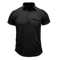 VSSSJ Men's Polo Shirts Short Sleeve Casual Regular Fit Button Up T-Shirts Lightweight Breathable Outdoor Golf Sports Shirts with Pocket Black XXL