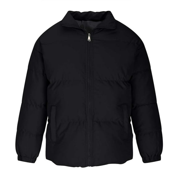 VSSSJ Men's Puffer Coats Big and Tall Solid Color Zip Up Long Sleeve Stand Collar Jacket Windproof Warm Comfortable Coat with Pockets Black M
