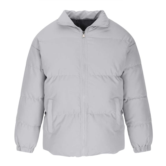 VSSSJ Men's Puffer Coats Big and Tall Solid Color Zip Up Long Sleeve Stand Collar Jacket Windproof Warm Comfortable Coat with Pockets Gray XL
