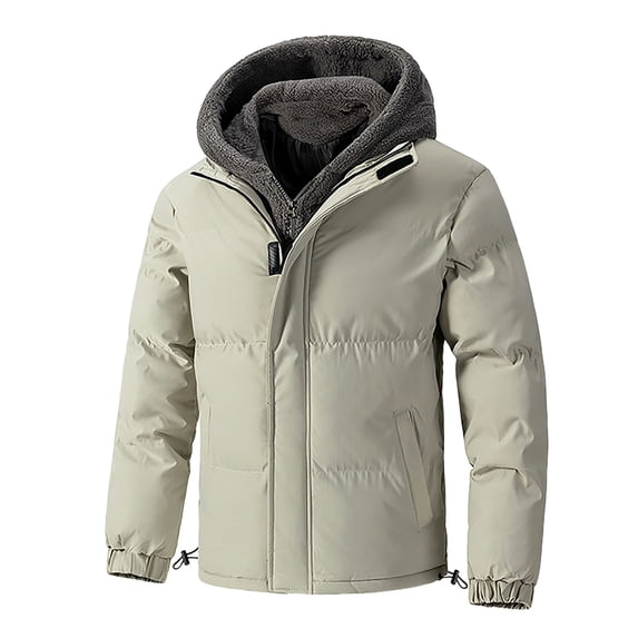 VSSSJ Men's Puffer Jackets Hooded Thicken Warm Winter Coats Full Zip Long Sleeve Windproof Fashion Padded Jackets with Pocket Windbreaker White M