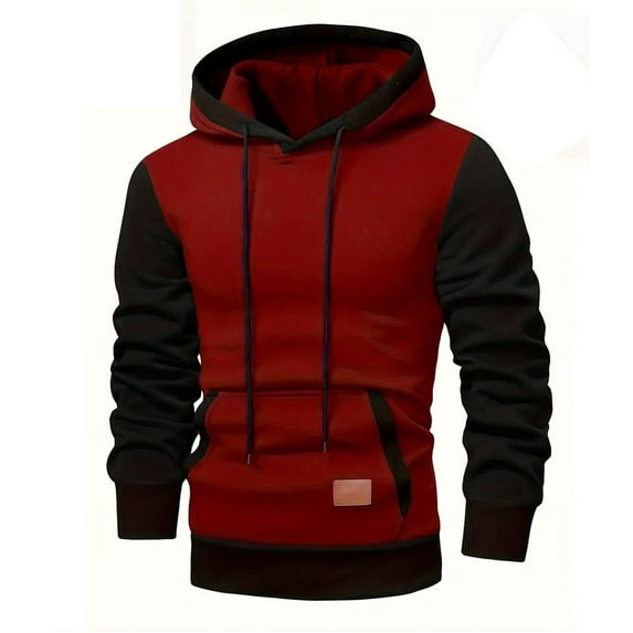 VSSSJ Men's Pullover Hoodie Sweatshrits Fleece Lined Drawstring Hooded Color Block Fashion Hoodies for Men with Kangaroo Pocket Wine XXL