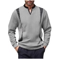 thumbnail image 1 of VSSSJ Men's Pullover Sweatshirts Textured Splicing Long Sleeve V Neck Loose Fit Lightweight Sweatshirt Tops Gray L, 1 of 9