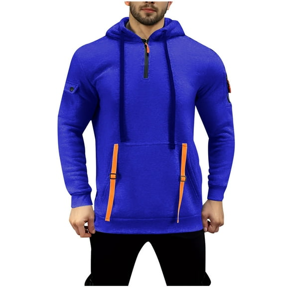 VSSSJ Men's Quarter Zip Hoodie Casual Long Sleeve 1/4 Zipper Pullover Sweatshirts Drawstring Hooded Vintage Fashion Hoodie with Pockets Blue L