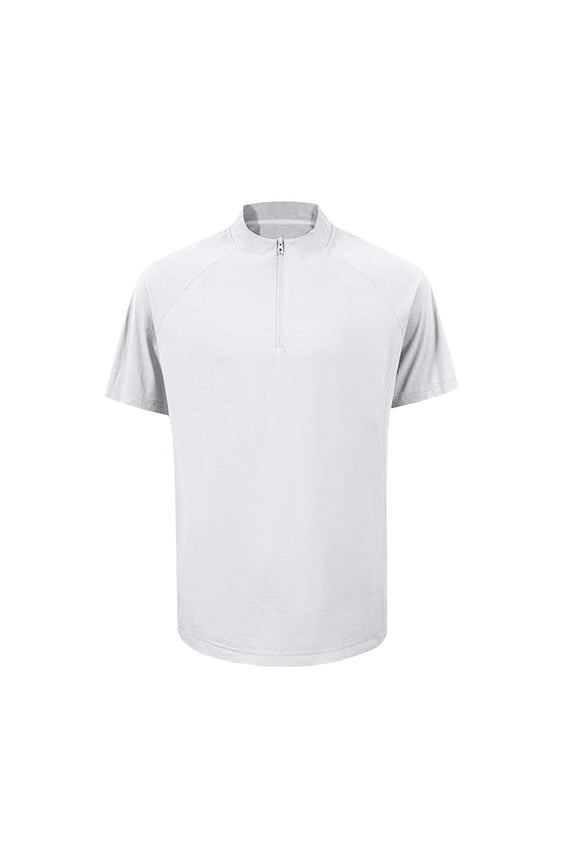 Men's Quarter Zip Pullover Shirt Quick Dry Short Sleeve Mock Neck Golf Shirts Breathable Workout Athletic Running Fishing T-Shirts White M