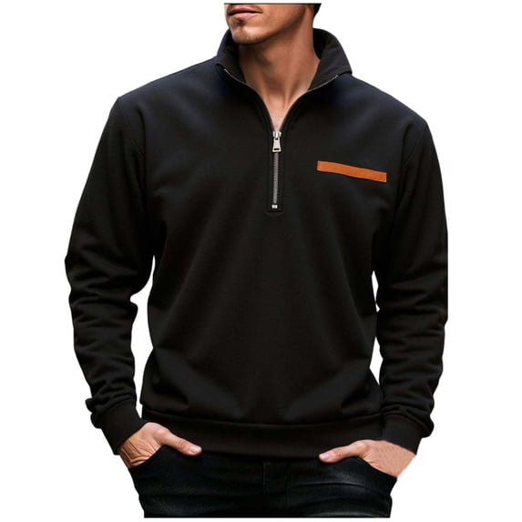 VSSSJ Men's Quarter Zip Pullover Sweatshirts Casual Fleece Lined Long Sleeve Stand Collar Warm Sweatshirt Fall Winter Clothes Black XXL