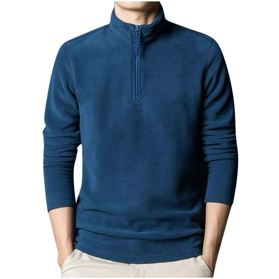 VSSSJ Men's Quarter Zip Sweatshirt Fleece Long Sleeve 1/4 Zip Up Mock Neck Pullover Winter Thickened Thermal Sweater Tops Blue M