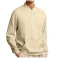 thumbnail image 1 of VSSSJ Men's Quarter Zip Sweatshirt Mock Neck Fleece Lined Long Sleeve Loose Lightweight Casual Warm Solid Pullover Sweatshirts Tops Beige XXXL, 1 of 6
