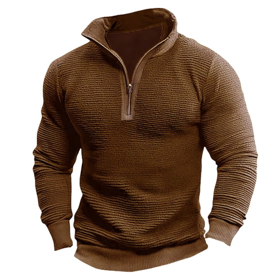 VSSSJ Men's Quarter Zip Sweatshirts Corduroy Slim Fit Casual Pullover Sweatshirt 1/4 Zip Mock Neck Fall Winter Sweatshirts Brown S