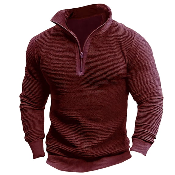 VSSSJ Men's Quarter Zip Sweatshirts Corduroy Slim Fit Casual Pullover Sweatshirt 1/4 Zip Mock Neck Fall Winter Sweatshirts Wine S