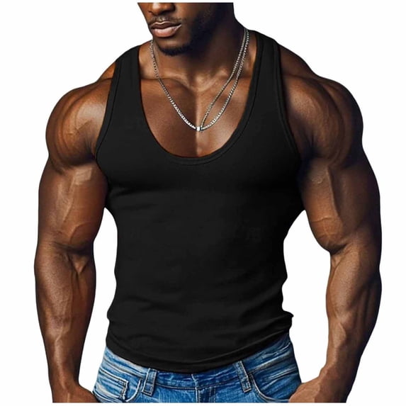 VSSSJ Men's Racerback Tank Tops Casual Ribbed Workout Sleeveless Shirts Moisture Wicking Lightweight Running Gym Muscle Shirts Black XL