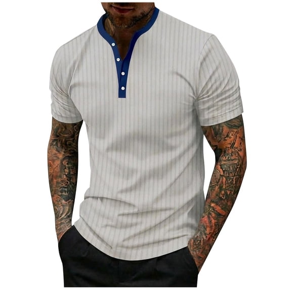 VSSSJ Men's Ribbed Henley Shirt Short Sleeve Relaxed Fit Muscle T-Shirts V Neck Button up Casual Lightweight Summer Tops Shirts Gray L