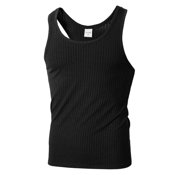 VSSSJ Men's Ribbed Knit Gym Tank Tops Fitness Workout Muscle Sleeveless Shirt Racerback Casual Solid Basic Bodybuilding T-Shirts Black M