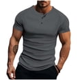 thumbnail image 1 of VSSSJ Men's Ribbed Knit Henley Shirt Slim Fit Short Sleeve Muscle Shirt Casual Crew Neck Button Up Lightweight Summer Basic T-Shirt Dark Gray S, 1 of 6