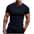 thumbnail image 1 of VSSSJ Men's Ribbed Knit Henley Shirt Slim Fit Short Sleeve Muscle Shirt Casual Crew Neck Button Up Lightweight Summer Basic T-Shirt Navy XL, 1 of 6