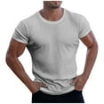 thumbnail image 1 of VSSSJ Men's Ribbed Knit T Shirts Short Sleeve Crew Neck Slim Fit Stretchy Muscle Shirts Casual Breathable Fitness Workout Basic Solid Tee Tops Gray XXXXL, 1 of 5