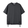 thumbnail image 1 of VSSSJ Men's Ripped T-Shirt Hipster Short Sleeves Summer Fashion Cool Tee Round Neck Loose Fit Solid Color Comfortable Cotton Tshirt Top Dark Gray XXXL, 1 of 4