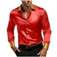 thumbnail image 1 of VSSSJ Men's Satin Dress Shirts Slim Fit Long Sleeve Button Down Shirts Vintage Formal Casual Business Prom Party Wedding Shirt Red M, 1 of 8