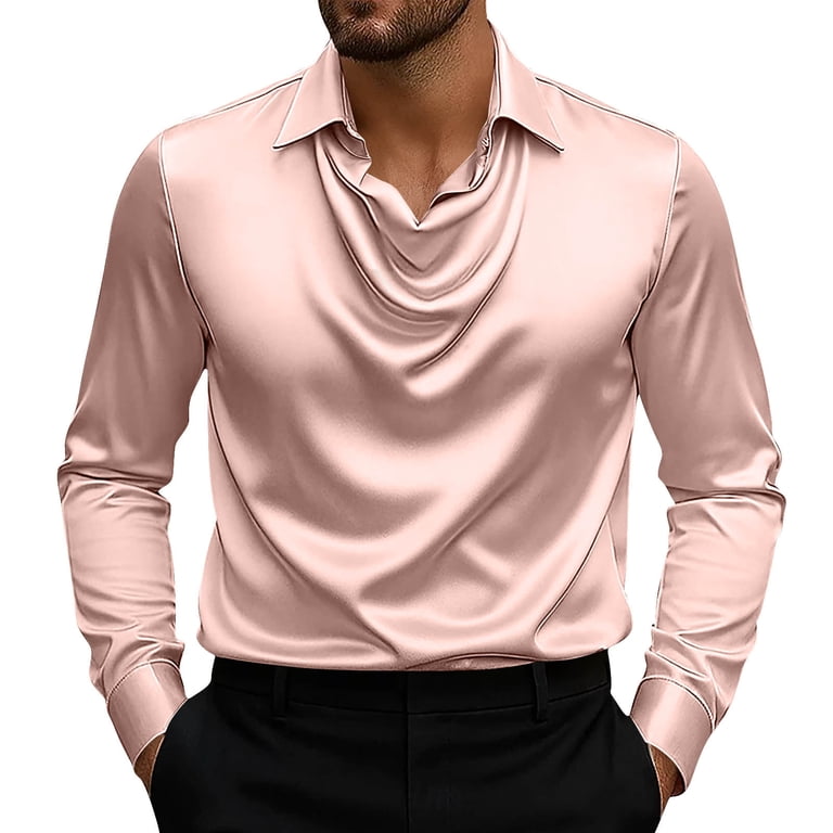 mens rose gold dress shirt Silk Satin Gold Shirts For Men RYRJJ Silk Button Down Shirt v neck formal dresses