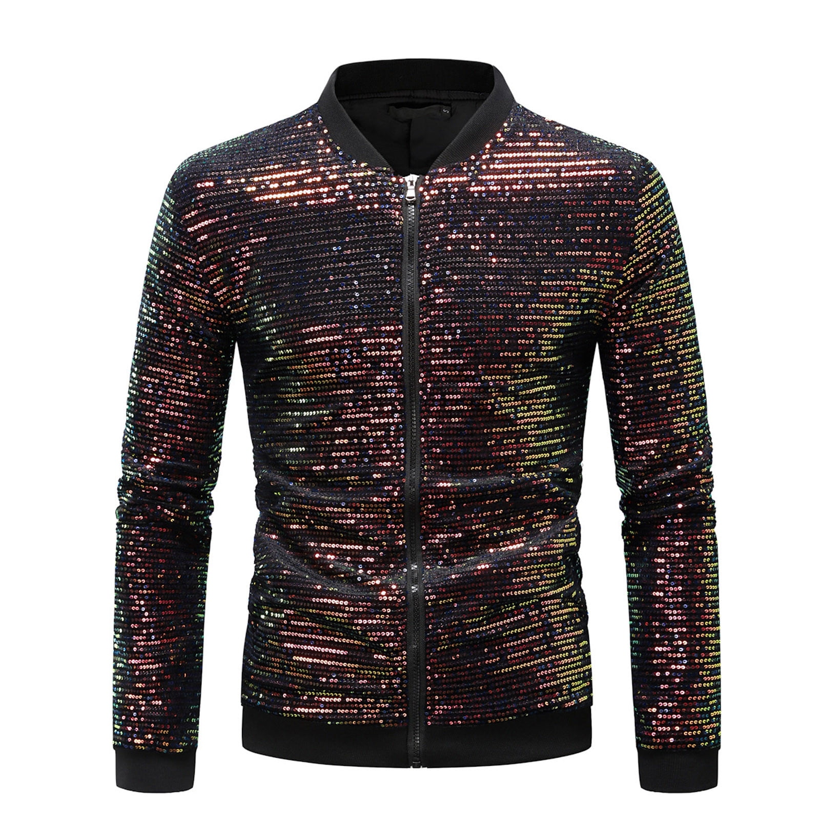 VSSSJ Men's Sequin Jacket Sparkly 70's Disco Costume Zipper Long Sleeve