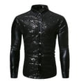 thumbnail image 1 of VSSSJ Men's Sequin Shirts Loose Cool Solid Color Long Sleeve Button Down Collared Shirt Leisure Stylish Nightclub Stage Performance Top Blouse Black L, 1 of 3