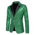 thumbnail image 1 of VSSSJ Men's Sequin Suit Coats Slim Fit Fashion Print One Button Long Sleeve Collared Dress Jacket Trendy Nightclub Party Performance Blazer Green S, 1 of 8
