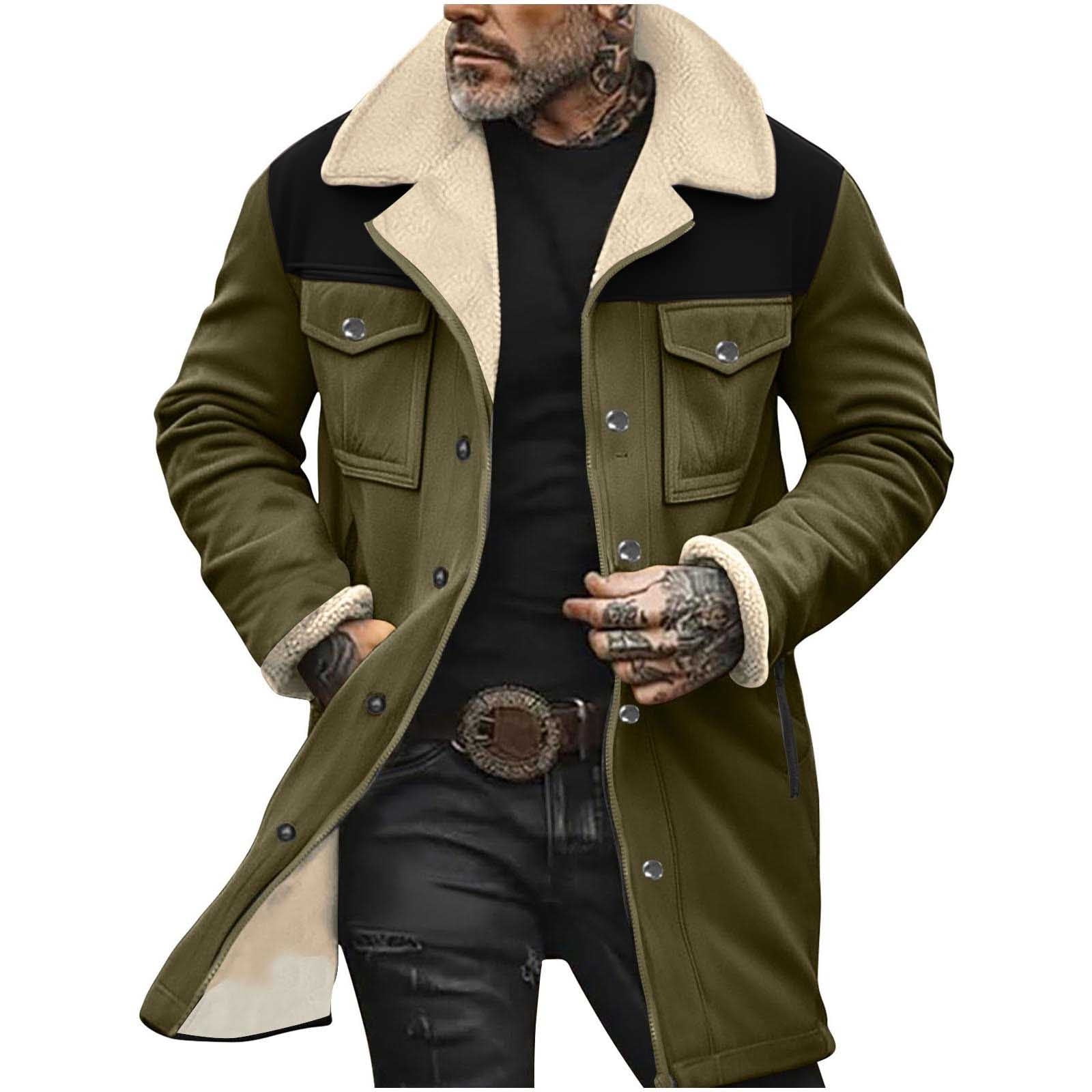 Mens Faux Fur Jacket Sherpa Lined Fleece Shearling Coat
