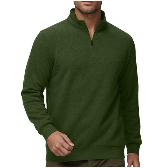 VSSSJ Men's Sherpa Lined Sweatshirts Quarter Zip Stand Collar Long Sleeve Fleece Thickened Pullover Winter Warm Sweatshirts Green XXXL