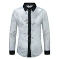 thumbnail image 1 of VSSSJ Men's Shiny Sequin Shirt Sparkling Long Sleeve Button Down Collar Slim Fit Party Nightclub Tops White XXXL, 1 of 7