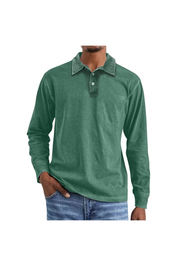 Men's Shirt Casual Lapel Collar Button Down Shirt Loose Fit Cotton Long Sleeve Vintage Washed Distressed Comfortable Tops Green S
