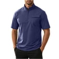 thumbnail image 1 of VSSSJ Men's Shirts 1/4 Zipper Short Sleeve Pullover Shirt with Pocket Loose Lightweight Stand Collar Casual Sports Outdoor Shirt Navy M, 1 of 6
