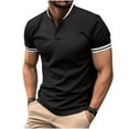 thumbnail image 1 of VSSSJ Men's Short Sleeve Golf Shirts Summer Casual Band Collar Button Up Tops Muscle Solid Color Classic Workout Tennis Tee Shirt Black XL, 1 of 6