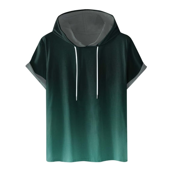 VSSSJ Men's Short Sleeve Hoodies Relaxed Fit Gradient Printed Round Neck Pullover Shirts Drawstring Loose Hooded Fashion Comfy Workout Summer T-Shirts Army Green XXL