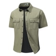 thumbnail image 1 of VSSSJ Men's Short Sleeve Shirt Summer Casual Two Pockets Button Down Shirts Lapel Collar Relaxed Fit Lightweight Work Shirts Tops Green XL, 1 of 9