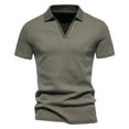 thumbnail image 1 of VSSSJ Men's Short Sleeve Shirts Slim Fit Solid Color V-Neck Casual Turndown Collar Tee Top Summer Fashion Lightweight Walking Streetwear Army Green XXXXL, 1 of 8