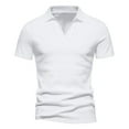 thumbnail image 1 of VSSSJ Men's Short Sleeve Shirts Slim Fit Solid Color V-Neck Casual Turndown Collar Tee Top Summer Fashion Lightweight Walking Streetwear White XXXL, 1 of 8
