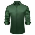 thumbnail image 1 of VSSSJ Men's Silk Satin Dress Shirts Business Long Sleeve Button Down Lapel Formal Shirts Casual Slim Fit Party Prom Wedding Shirt Army Green XL, 1 of 6