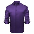 thumbnail image 1 of VSSSJ Men's Silk Satin Dress Shirts Business Long Sleeve Button Down Lapel Formal Shirts Casual Slim Fit Party Prom Wedding Shirt Purple M, 1 of 6