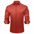 thumbnail image 1 of VSSSJ Men's Silk Satin Dress Shirts Business Long Sleeve Button Down Lapel Formal Shirts Casual Slim Fit Party Prom Wedding Shirt Red L, 1 of 6