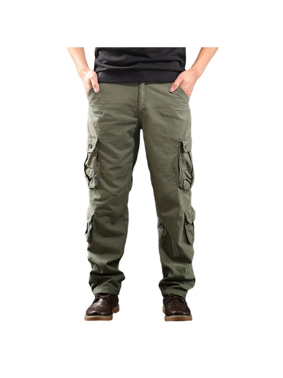 Men's Softshell Waterproof Windproof Hiking Pants Winter Fleece Lined Thermal Warm Work Cargo Pants For Outdoor Climbing Green 36