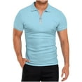 thumbnail image 1 of VSSSJ Men's Solid Color Shirts Athletic Fit Short Sleeve Zipper V-Neck Turndown Collar Tees Summer Outdoor Workout Running Tshirts Light Blue M, 1 of 4