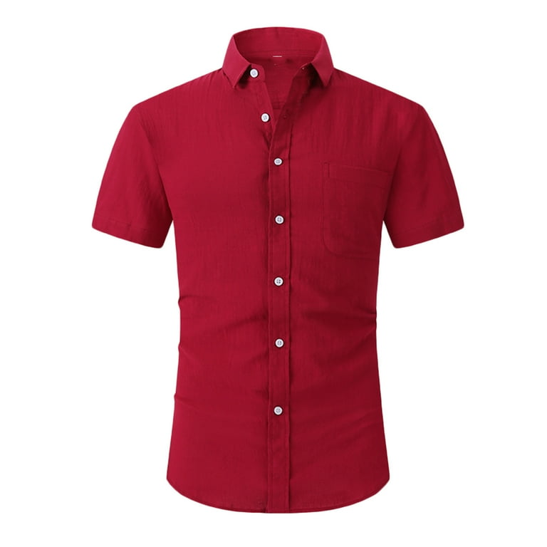 Mens red button down short sleeve shirt deals