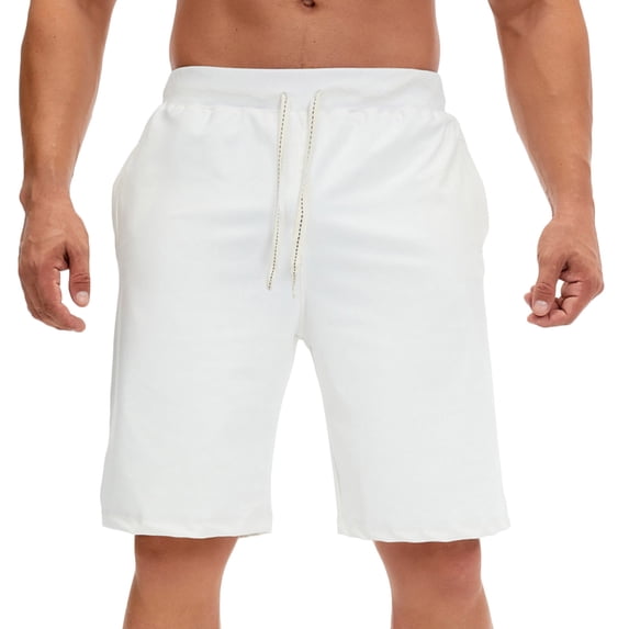 VSSSJ Men's Sport Shorts Athletic Fit Solid Color Elastic Waist Straight Sweatpants with Pockets Cozy Drawstring Five Point Workout Short Pants White S