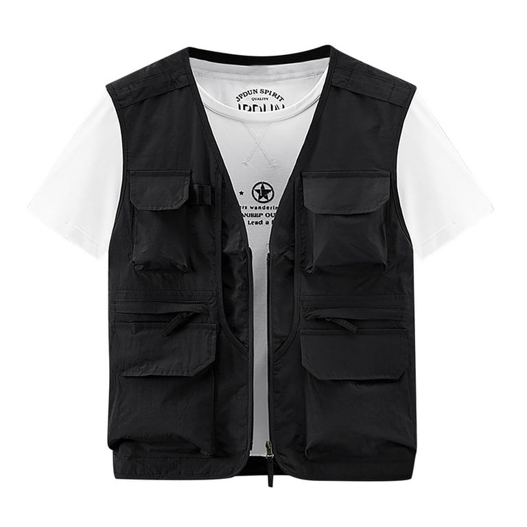 VSSSJ Men's Sport Vest Relaxed Fit Solid Color Zip Up V-Neck