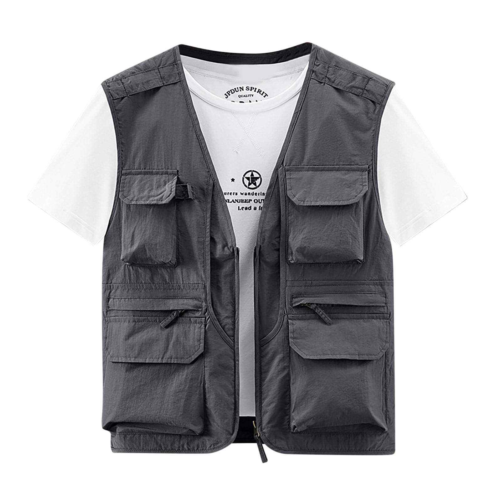 VSSSJ Men's Sport Vest Relaxed Fit Solid Color Zip Up V-Neck