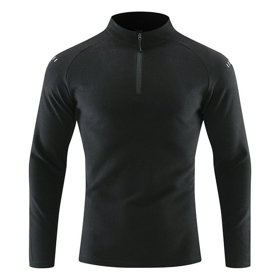 VSSSJ Men's Sports Shirts Quarter Zip Long Sleeve Mock Neck Casual Slim Fit Lightweight Gym Workout Athletic Running Pullover Tops Black XL